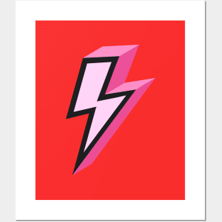 Pink Bold Lightning Bolt 3D on Red Background Posters and Art